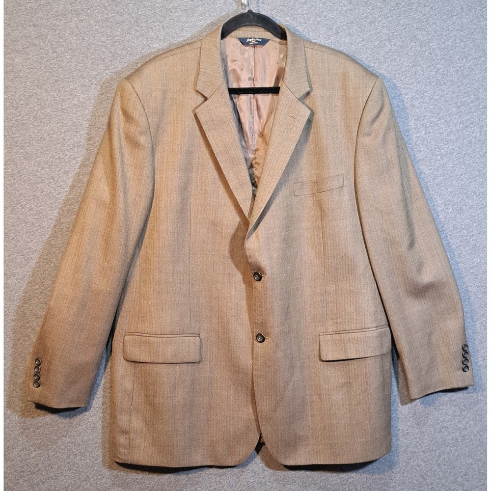 Joseph & Feiss Gold Mens 48L Wool Blazer Brown Herringbone Windowpane Sport Coat